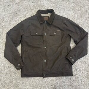 Woolrich Mens Chore Jacket M Dark Brown Duck Canvas Sherpa Lined Corduroy Collar
